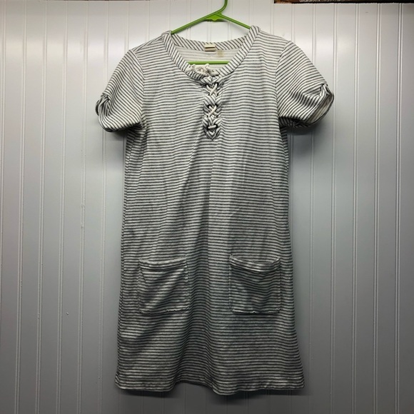 Roxy Striped Dress Black White Medium Pockets Casual Pullover - Picture 1 of 5